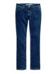Front view of womens straight leg mid rise jeans