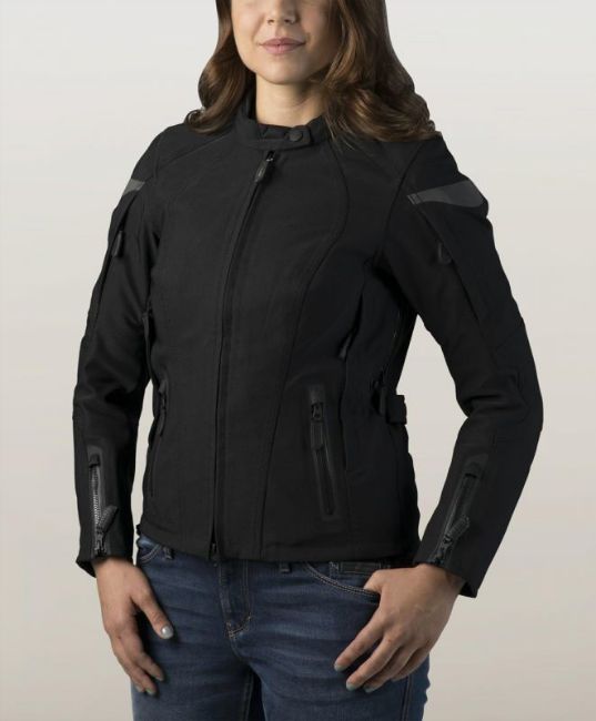 Front view of womens fxrg textile waterproof riding jacket