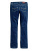 Back view of womens straight leg mid rise jeans
