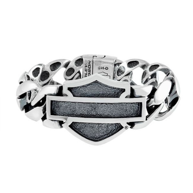 Bracelet mens silver bar and shield bracelet