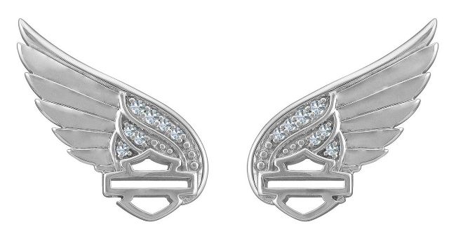 Picture of Harley-Davidson® Women's Sterling Silver Bling Wing B&S POST EARRINGS