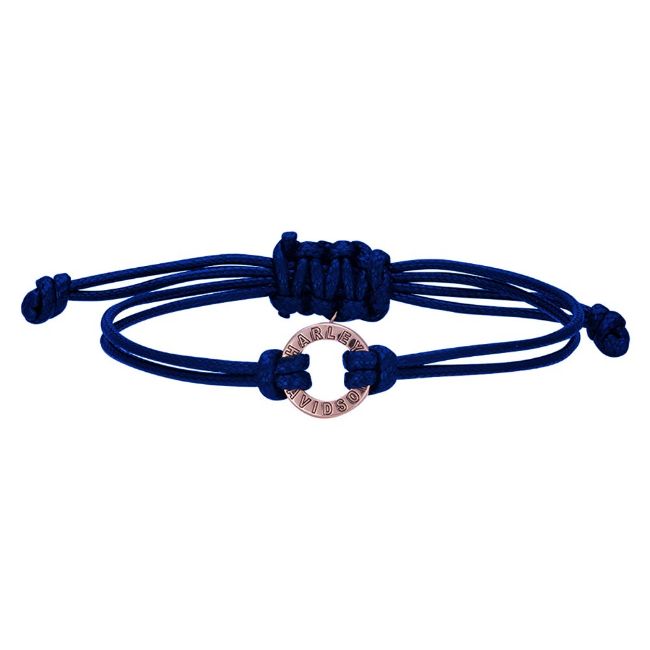 Picture of Women's Rose Gold Circle Bracelet - Blue Waxed Cord