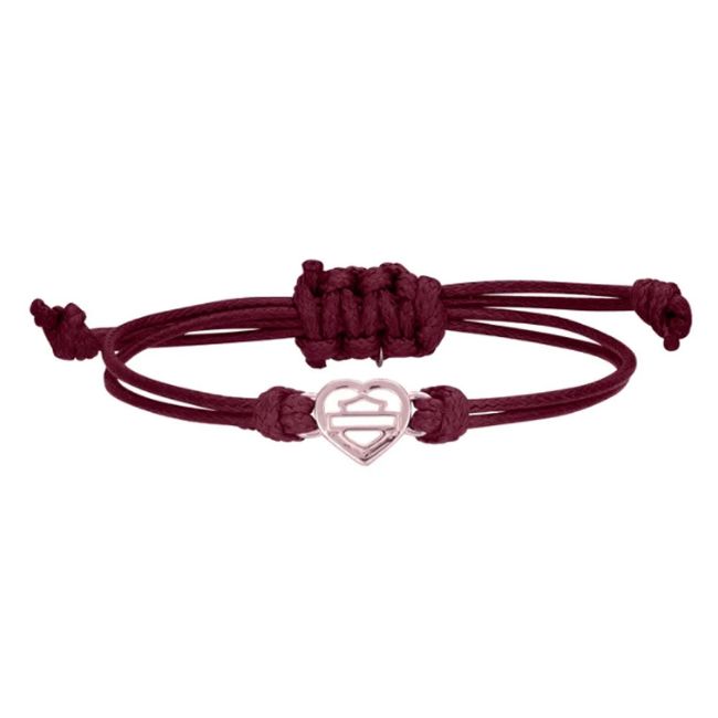Picture of Women's Rose Gold B&S Heart Bracelet - Burgundy Waxed Cord