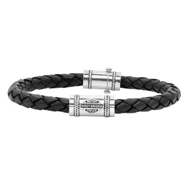 Picture of Men's Leather Silver Bar & Shield Rope Bracelet
