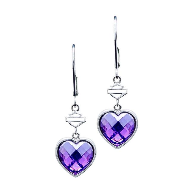 Picture of Women's Silver Purple Wing Heart Drop Earrings