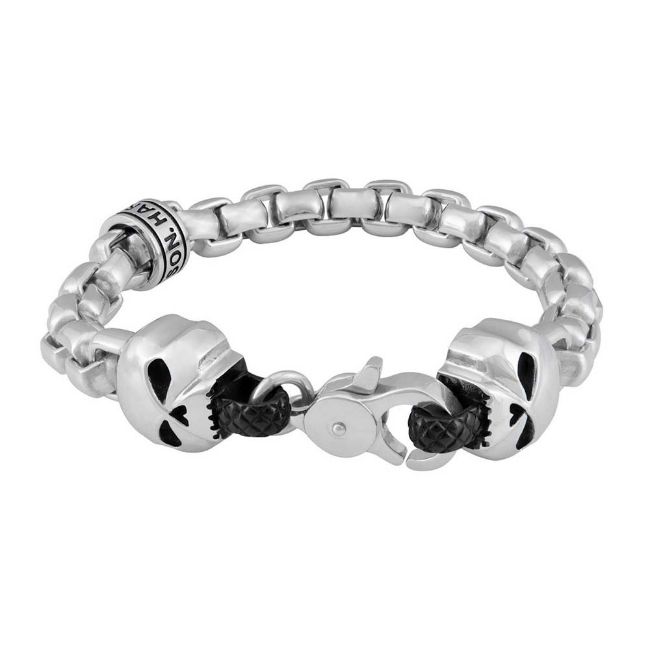 Picture of Men's Steel Rolo Chain Double Skull Metal Bracelet