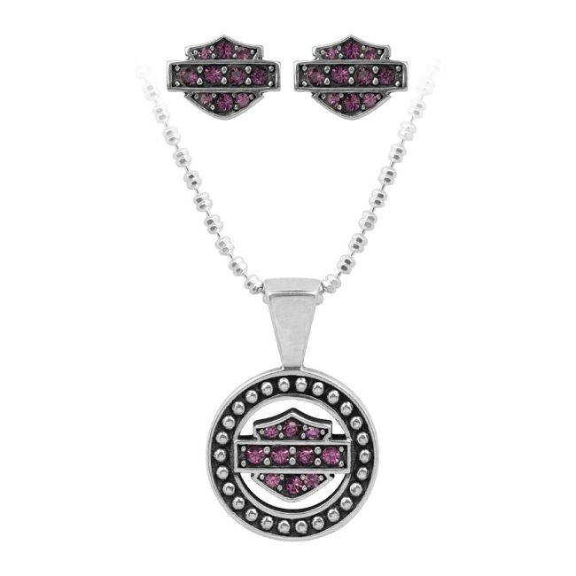 Picture of Women's Purple Circle Necklace & Earrings Set
