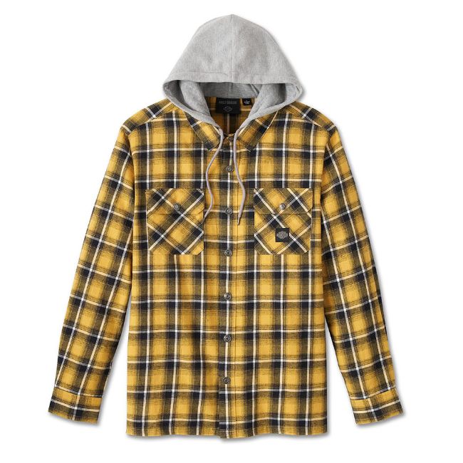 Picture of Men's Burner Long Sleeve Hooded Shirt - Yellow Plaid